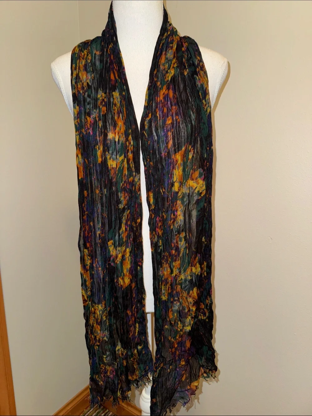 Black Multi Floral Crinkle Scarf - Women Accessories